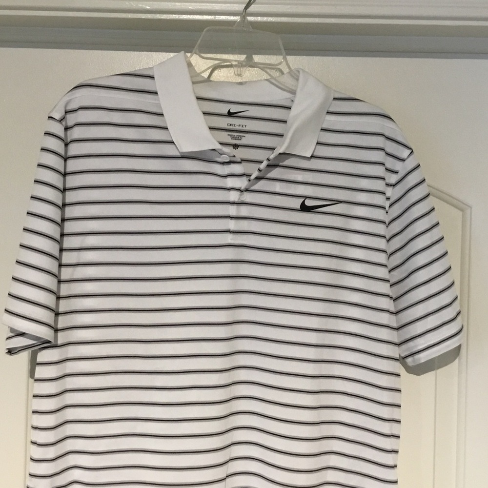 Nike Men's Polo Shirt‎ in White with Black Stripes